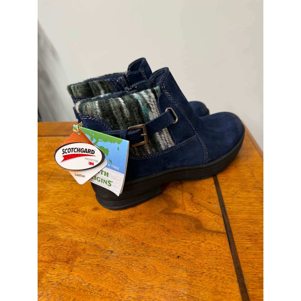 New Earth Origins 8 Tate Navy Blue Suede Wool Ankle Boots Scotchgard Booties - Picture 2 of 8